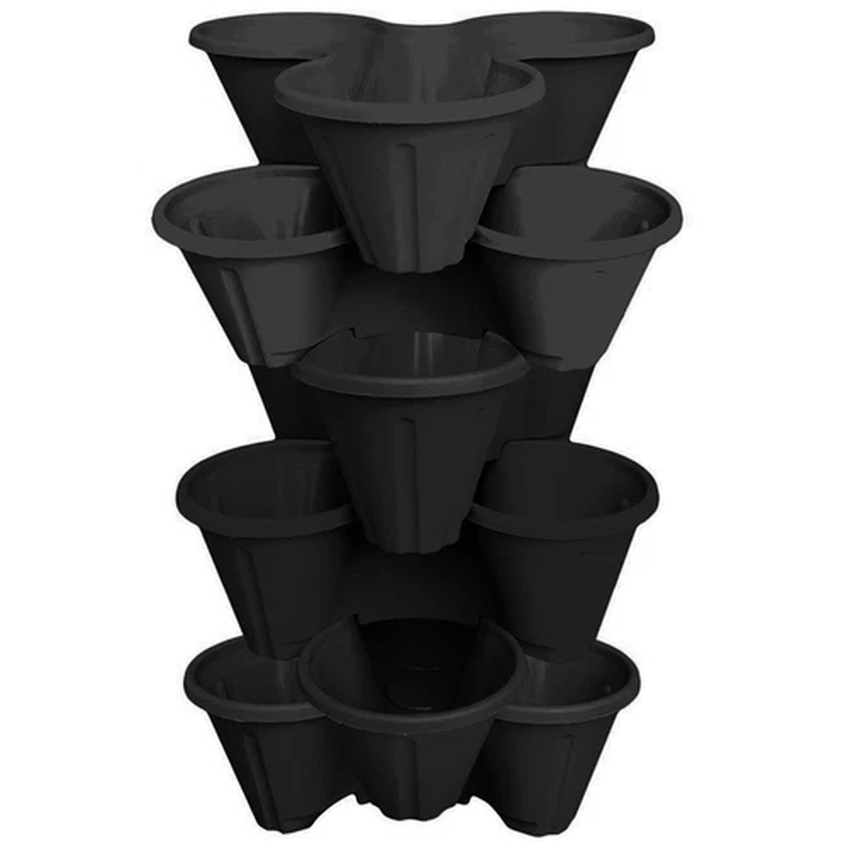 6 x Strawberry Planter Trio Stacking Stackable Garden Plastic Plant Pot Black
