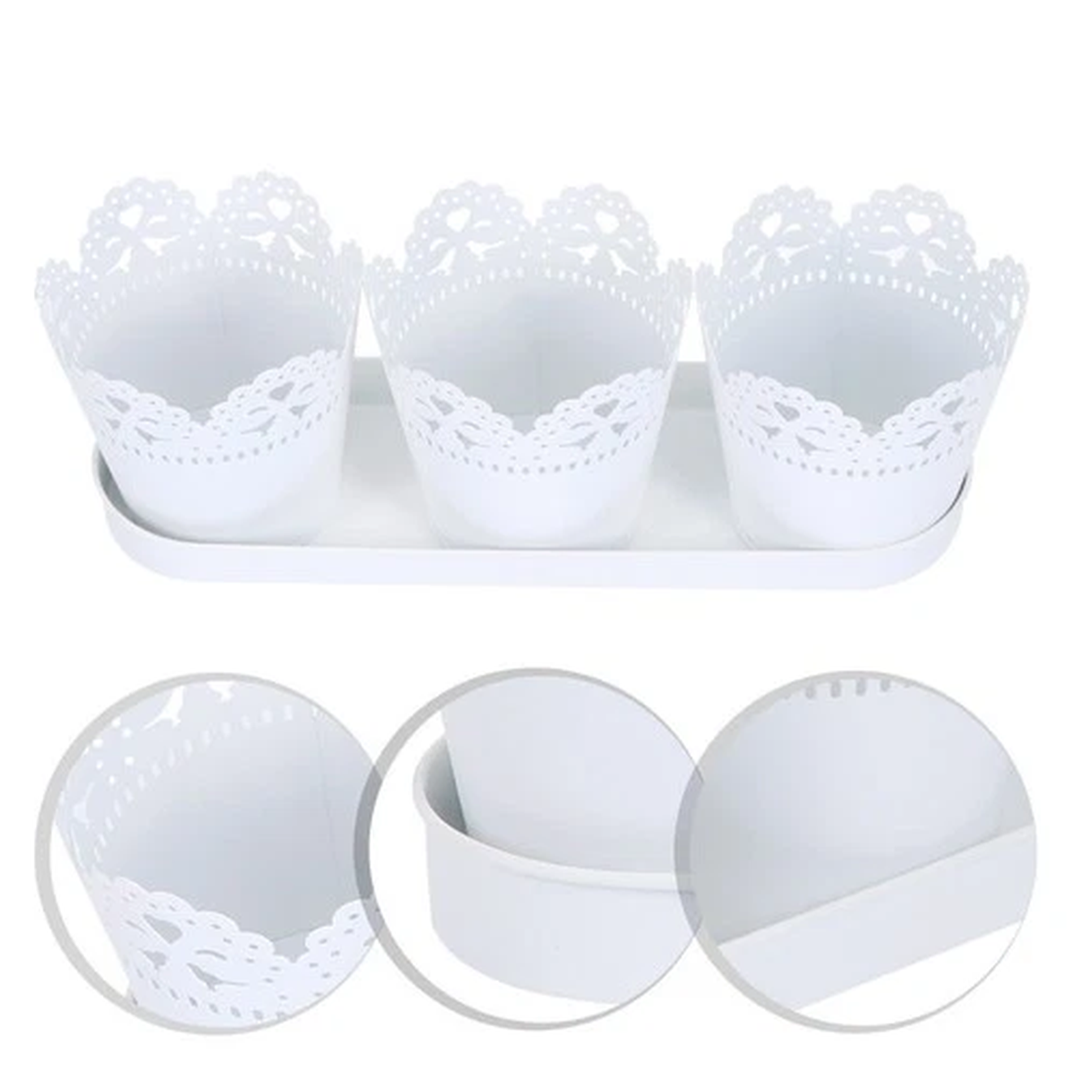 3pcs Iron Flower Pot Creative Hollow Flower Pot Planter Bucket with Tray