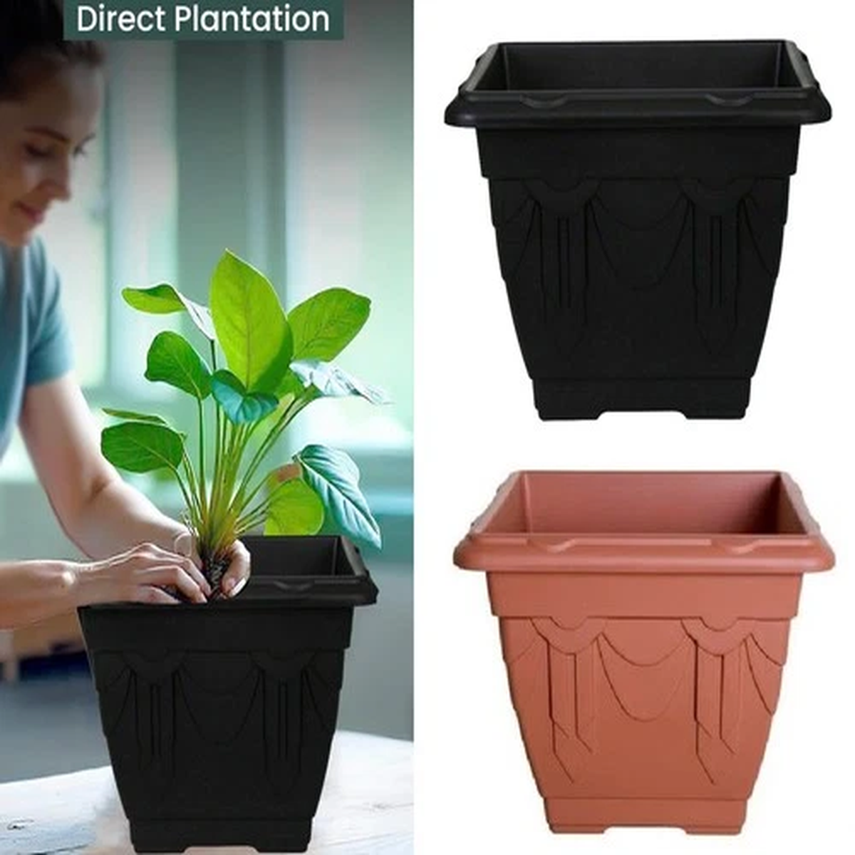 4 X Venetian Square Planter Flower Pot Plastic Sturdy Base Home Garden Organiser