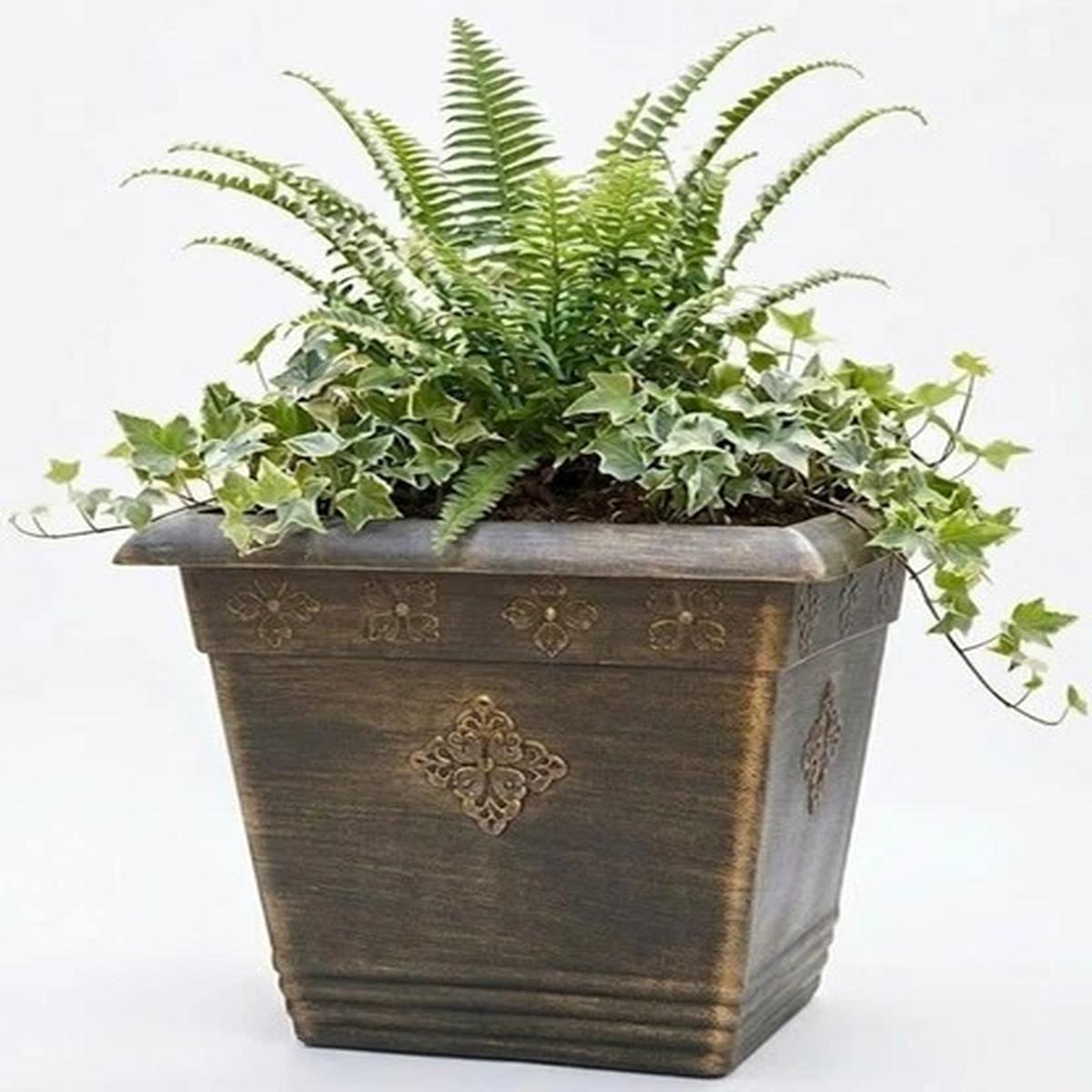 Garden Plastic Plant Pot Square Bronze Large Outdoor Flower Drainage 21 Litres