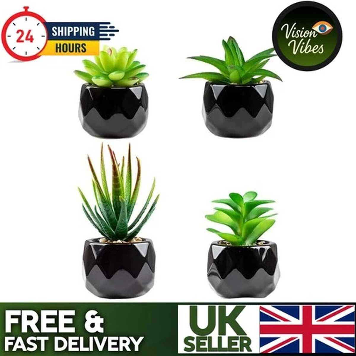 4 x Artificial Plants Indoors In Pots Black ceramic potted plants Desk Plant