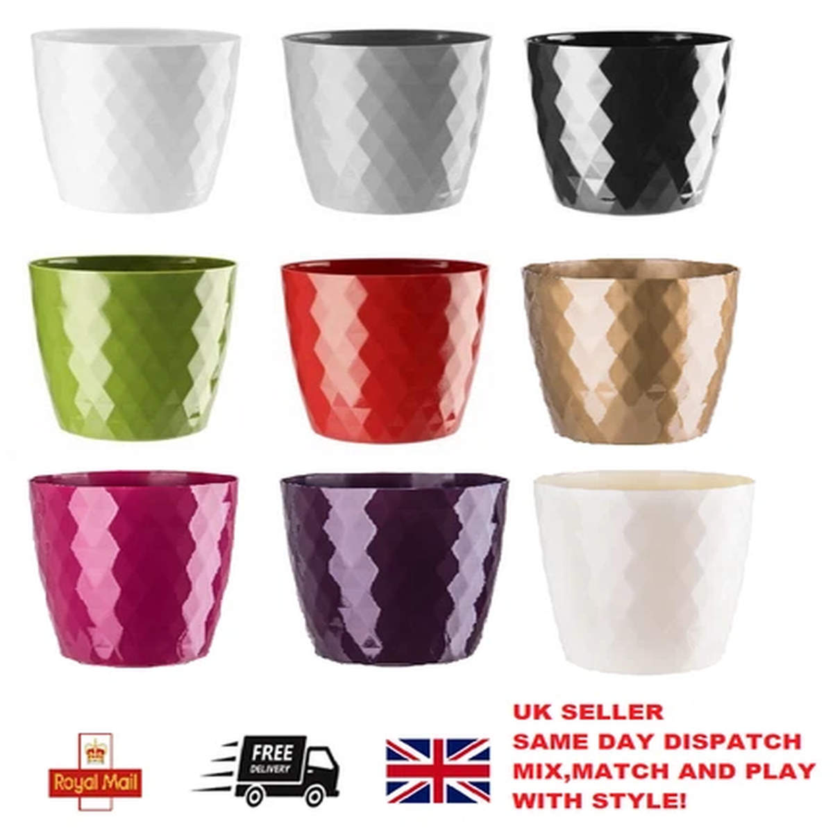 Flowerpot Round Plastic Plant Pot Crystal Modern Decorative Small Medium Large
