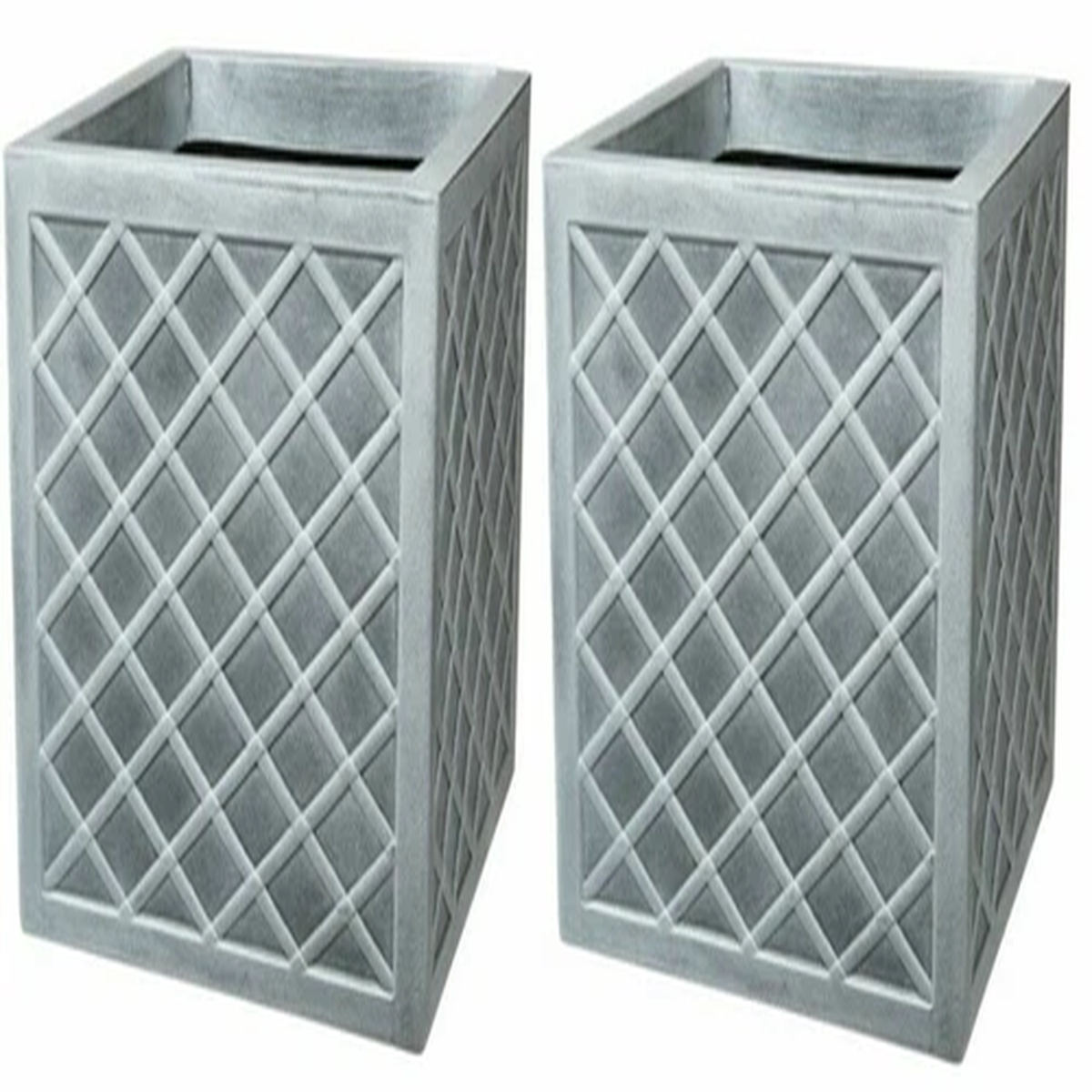 2 Strata Square Lazio Planter 32cm Plastic Flower Pot Lattice Effect Slate Grey