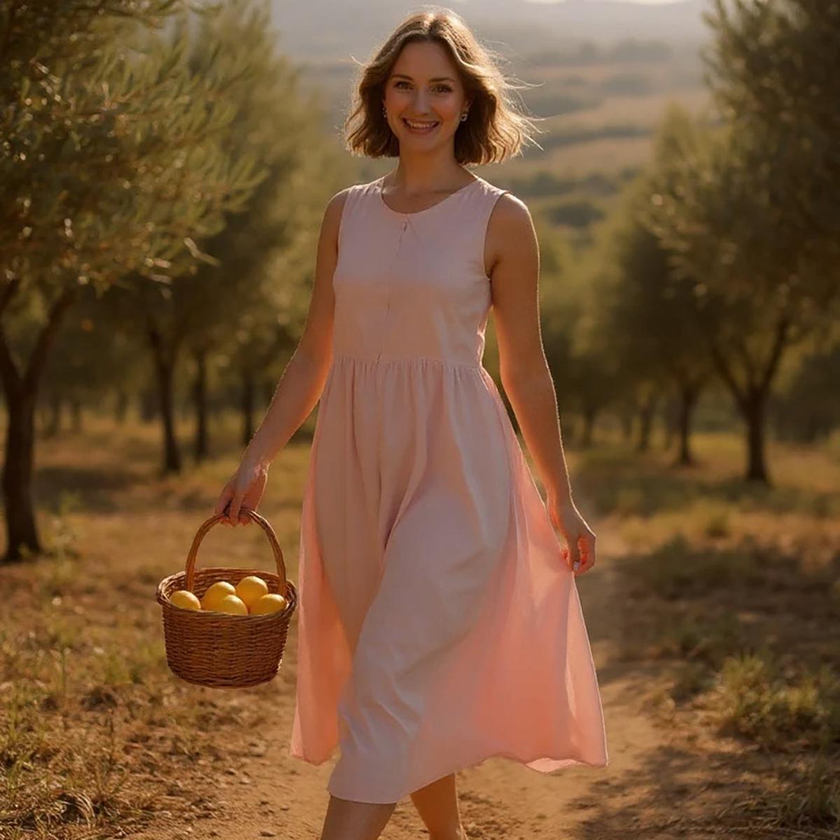 Sleeveless Linen Bias Dress Pink