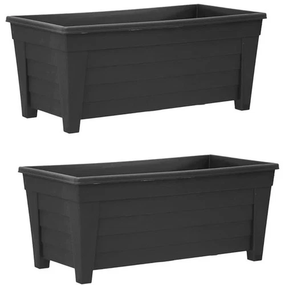 2 x Large Black Plastic Planters Garden Flower Pots Troughs 55cm Outdoor Patio