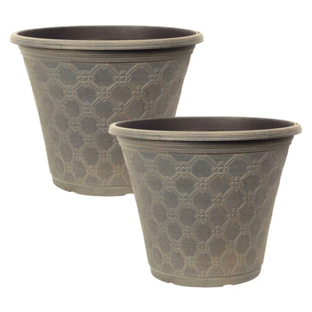 2Pc Round Plastic Plant Pot 30cm Patina Bronze 9.5L Home Garden Planter Cover