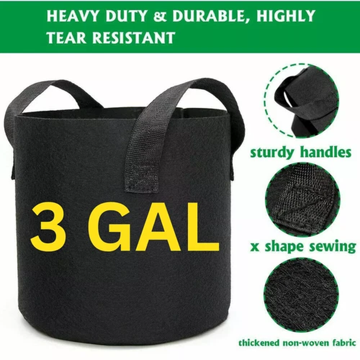 5 Grow Bags Plant Fabric Pot Nursery Soil Bag with Handles Non Woven 3 Gallons