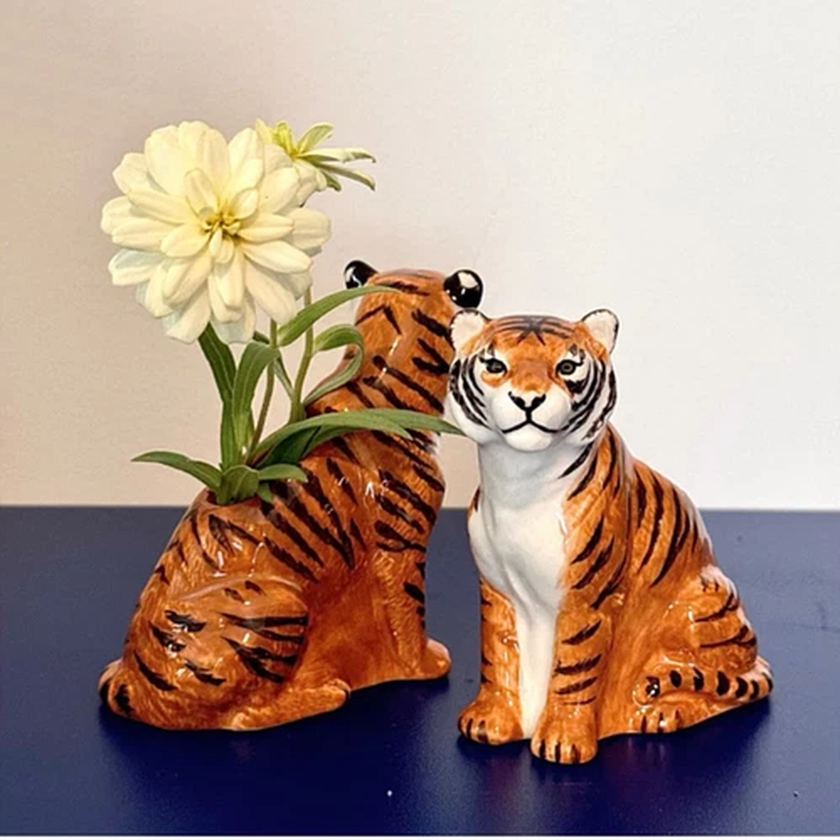 Small Vase Pot Ceramic Tiger Figurine Flower Succulent Planter Animal Home Decor