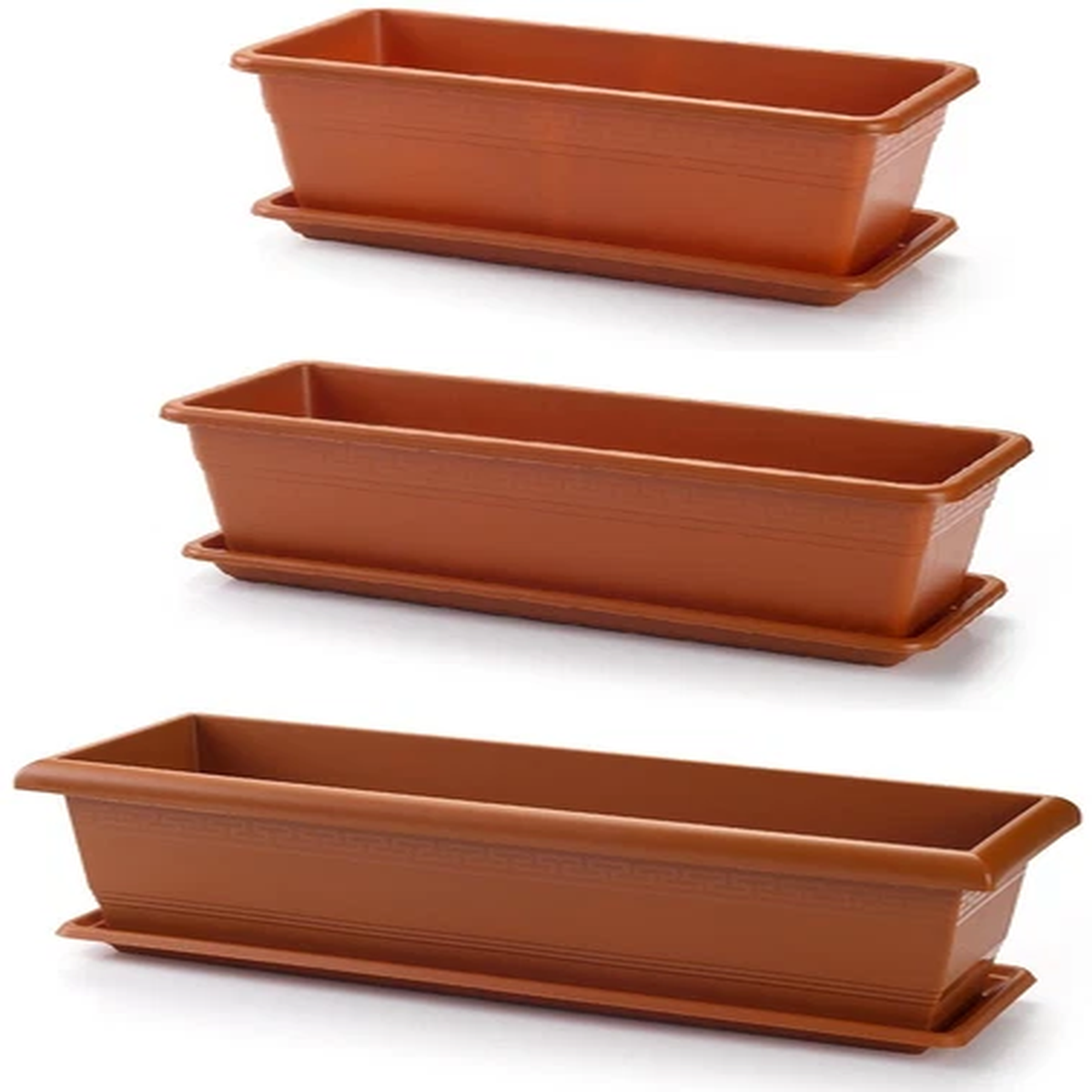Terracotta Trough Plant Pot with Saucer Flower Herb Window Long Plastic Planter