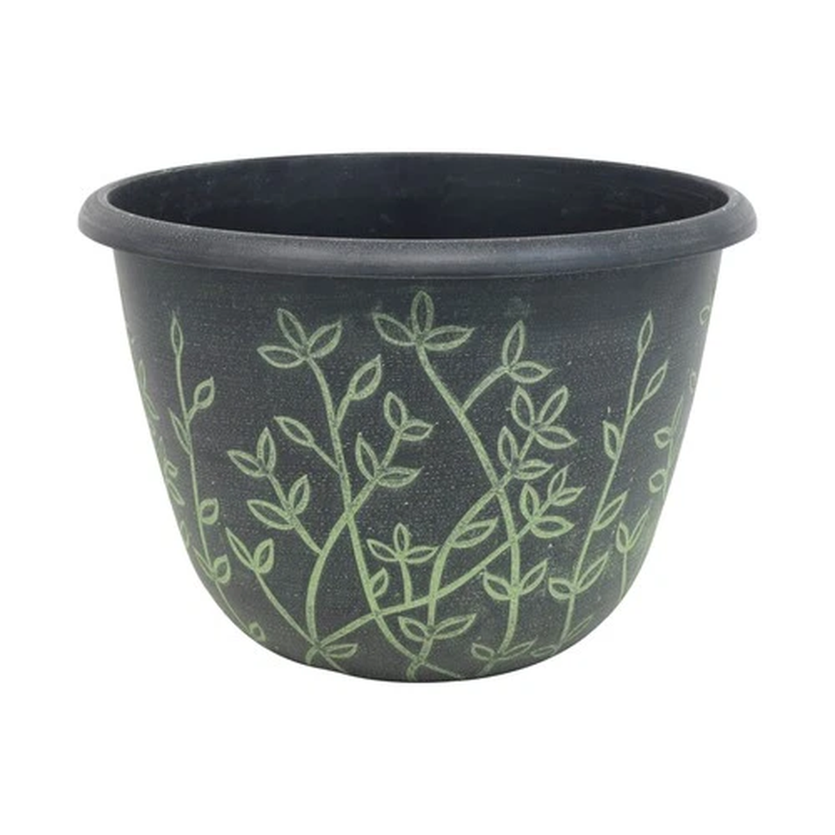 Flower Pot Serenity Planter Black With Green Wash Effect Plant Garden Patio 25cm