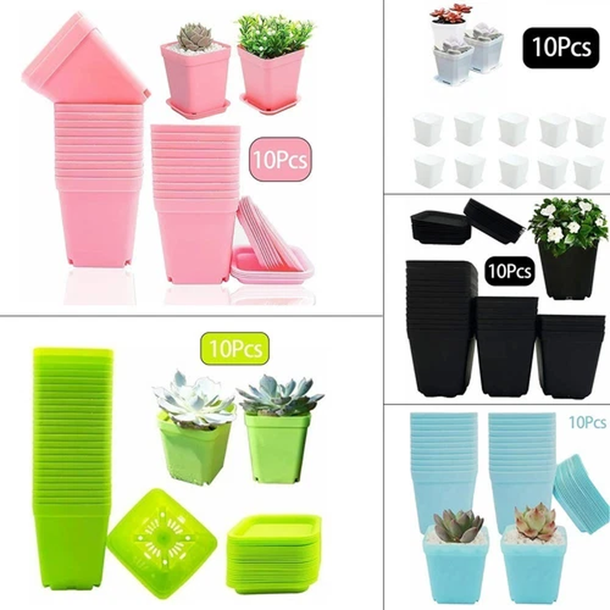 10 PCS Colorful Multi-Square Nursery Flower Pots,Plastic Plant Pot With-Nursery