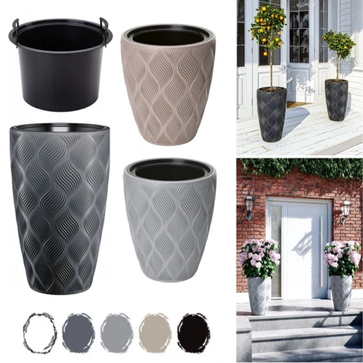 Round Tall Plant Pot Elegant Large Flower Indoor Outdoor Garden Planters Flow