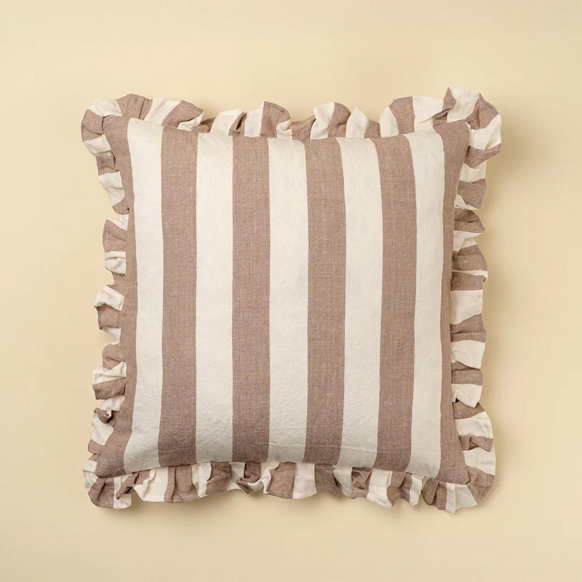 Thick Stripe Ruffle Pillow Fawn 20x20"
