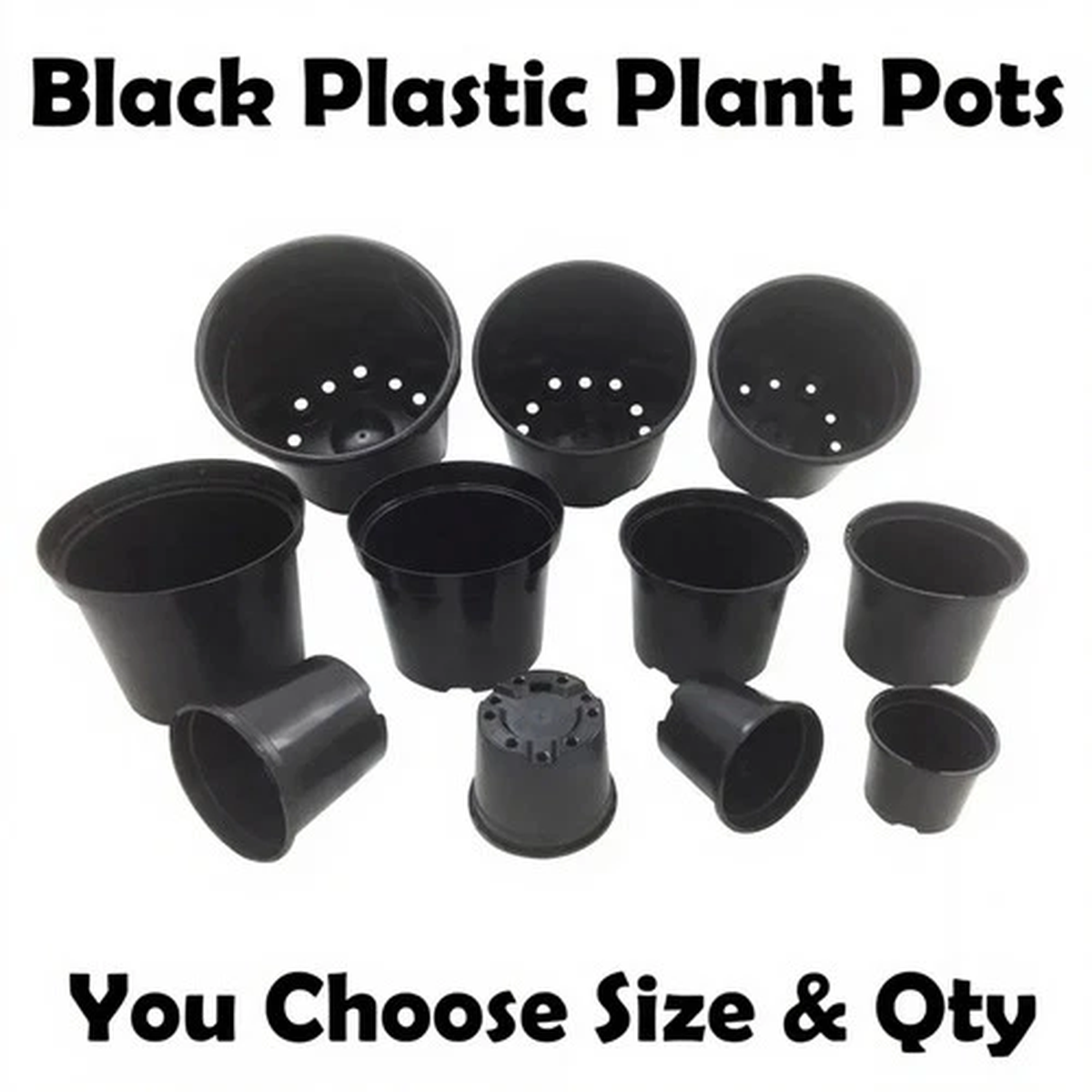 Strong Black Plastic Garden Plant Pot Flower Pots in Various Sizes 1 to 20 Litre