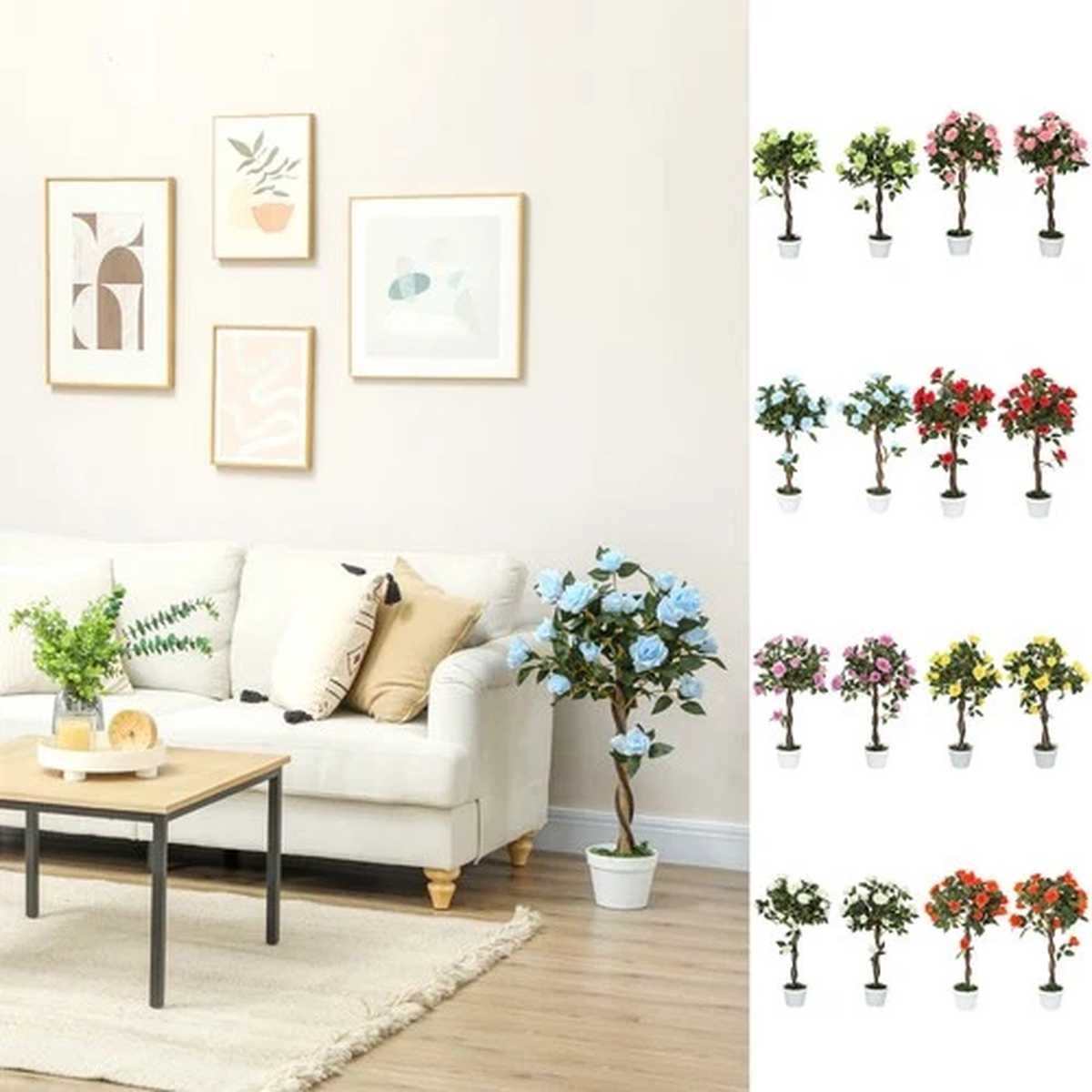 2 Pack 90cm/3FT Artificial Rose Tree Fake Decorative Plant with Pot