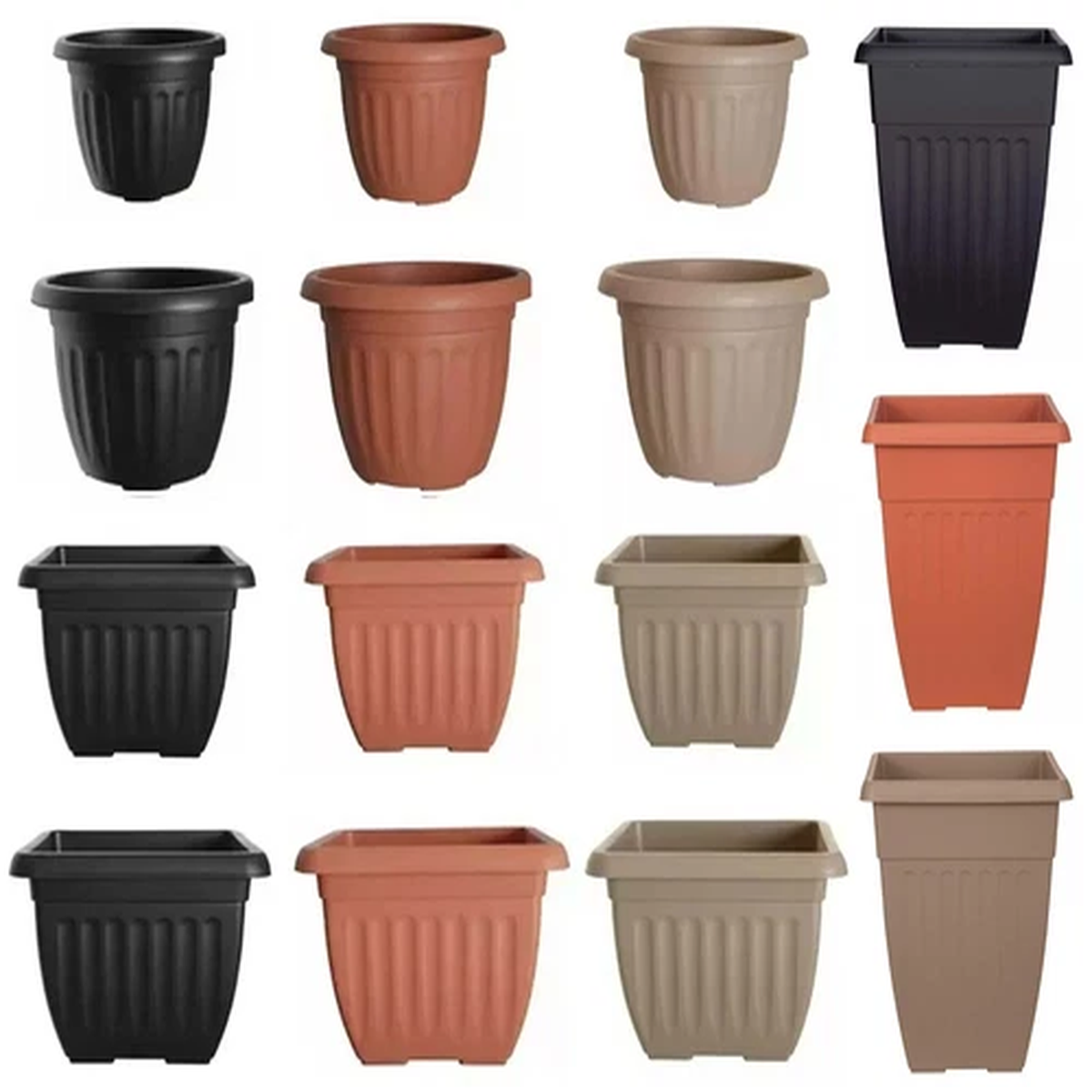 Plastic Athens Flower Pot Planter Garden Pots Tall Square Round Grow Container