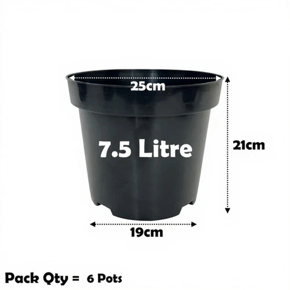 7.5 Litre Black Plant Pots Plastic Round Flower Pot  L LT High Quality Qty = 6