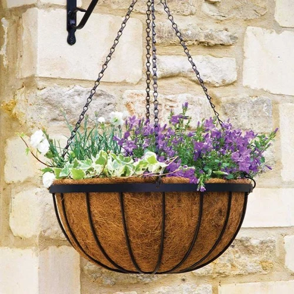 Garden Hanging Basket Planter Metal with Coco Liner Outdoor Flower Pot Wall