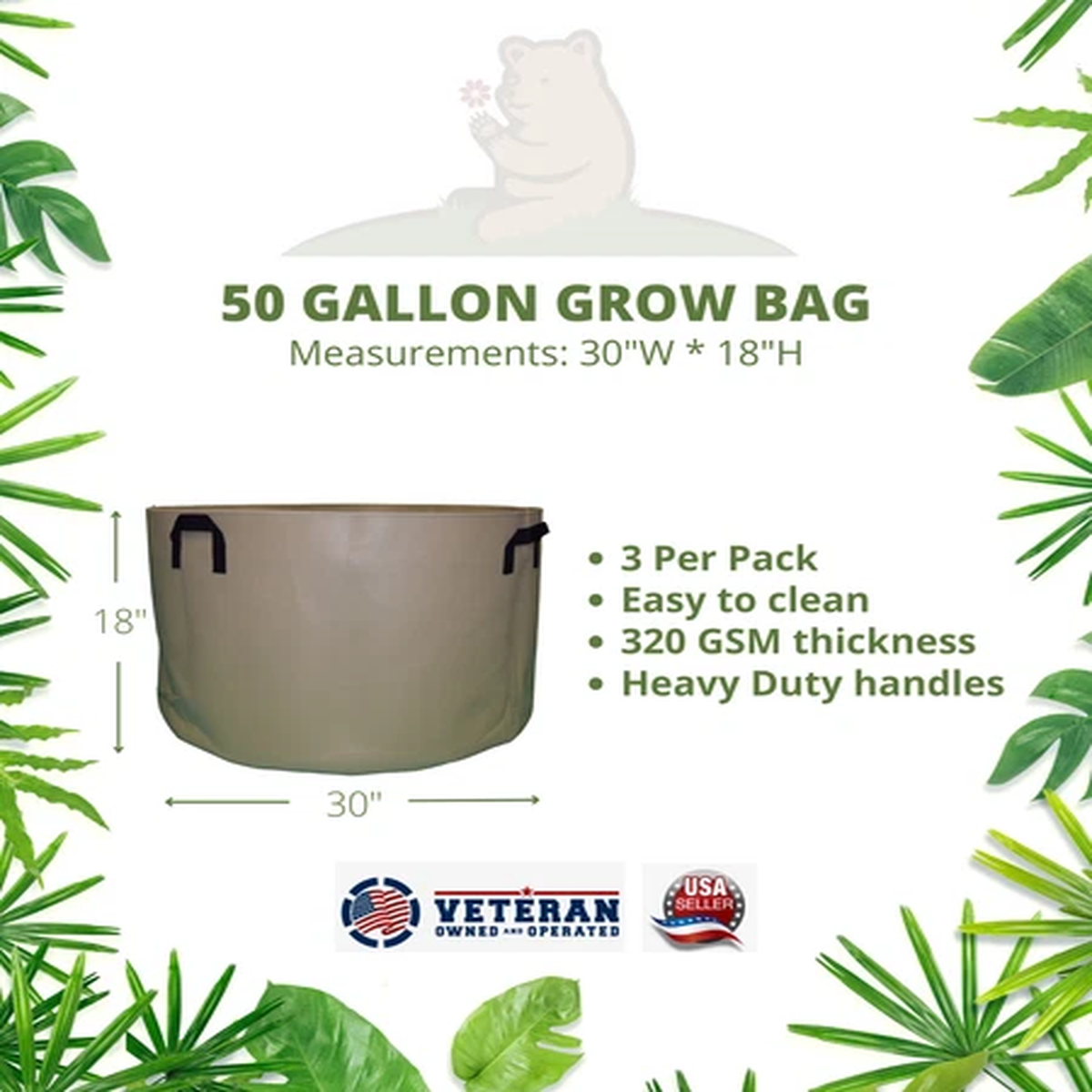 50-Gallon Fabric Grow Bags, Grow Pot, Raised Bed - Tan Color (3 or 6), NEW