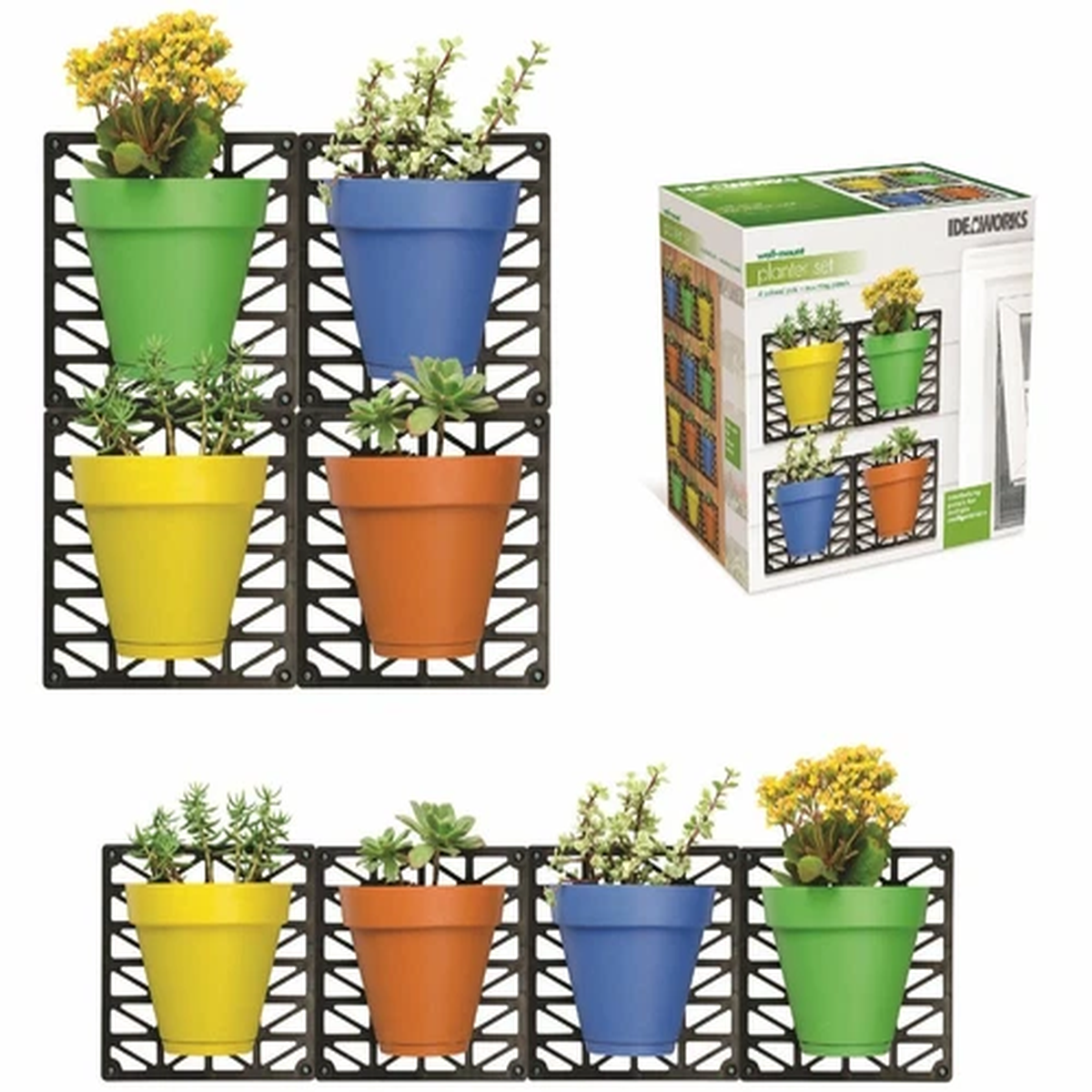 Wall Mount 4 Planter Set Outdoor or Indoor Coloured Pots waterproof & fade proof