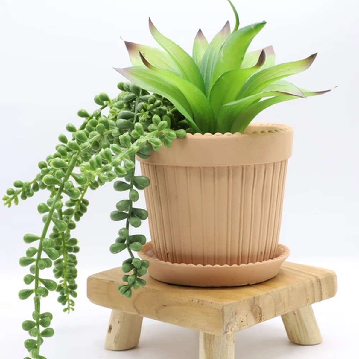 Cement Plant Pot with Saucer 11cm Terracotta Finish Planter Cover Flowers Herbs