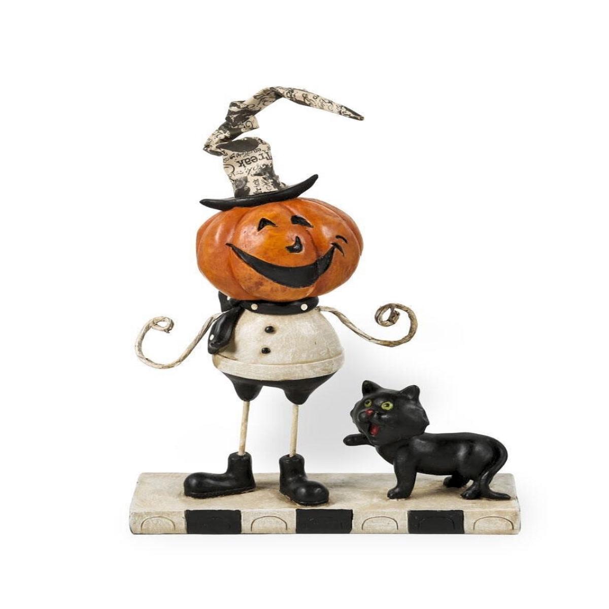 Pumpkin Man with Black Cat 7.5"