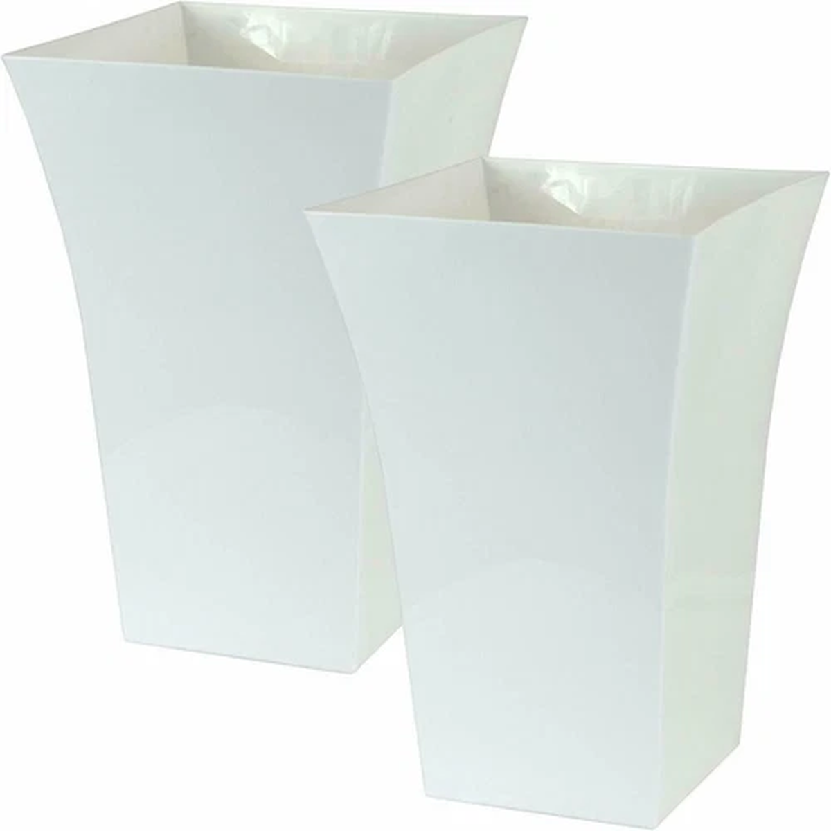 2 x White Large Plant Pot Indoor Outdoor Garden Square Plastic Flower Planter