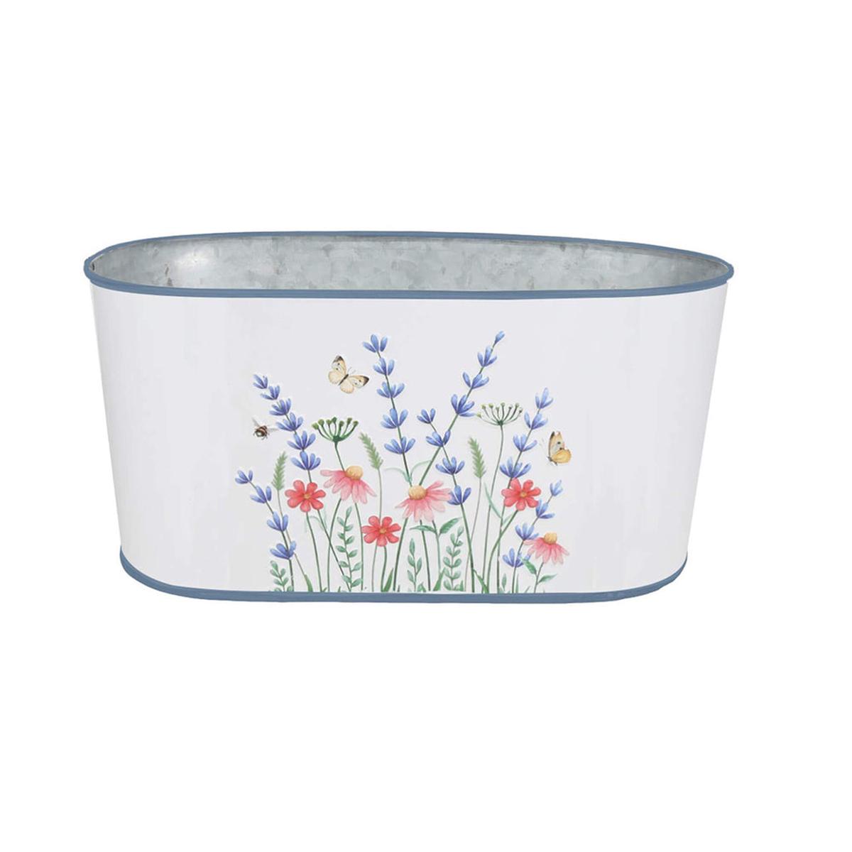 Oval White Pot Floral Emboss 8"