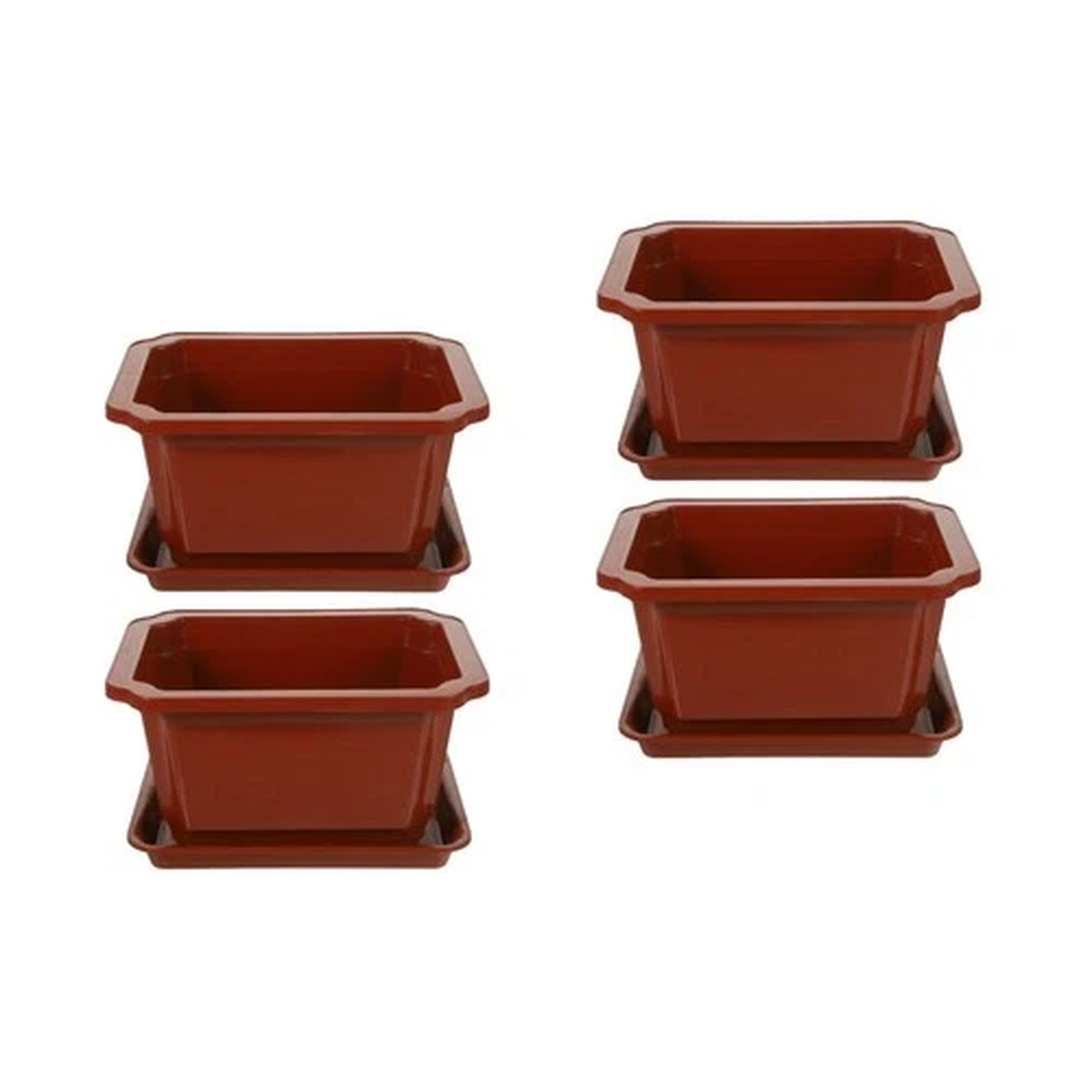 Set of 2 Rectangle Flower Pot with Tray Mushroom Bonsai Flowerpot Bowl Planter