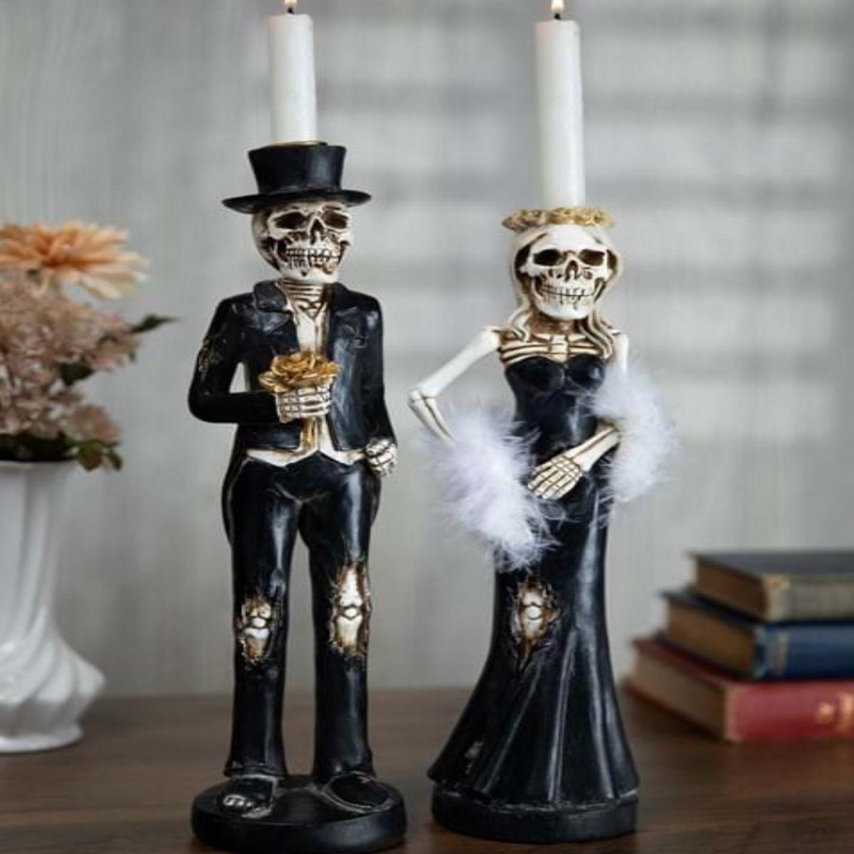 Skeleton Lady & Man Taper Candle