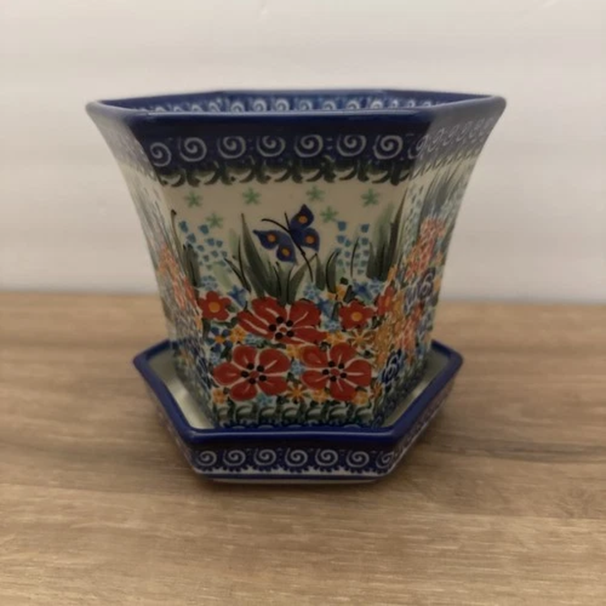 Polish Pottery Small Flower Pot W/Saucer The Artisan Table Unikat 165 Kalich
