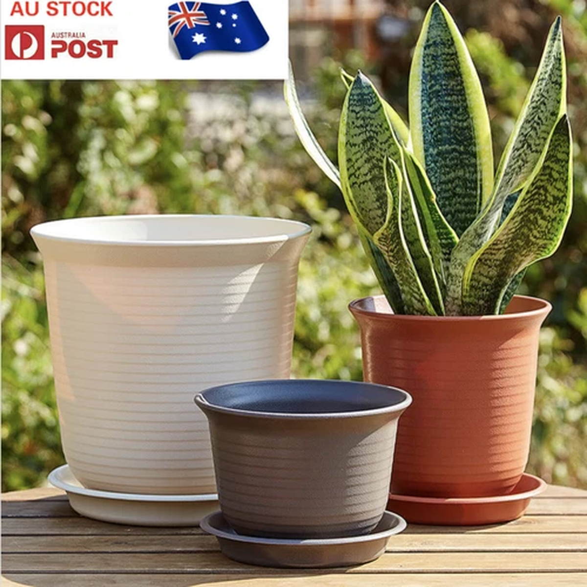 2 PCS BIG POTS+2 PCS PALLETS SET IMITATION CERAMIC DURABLE RESIN PLANT POTS