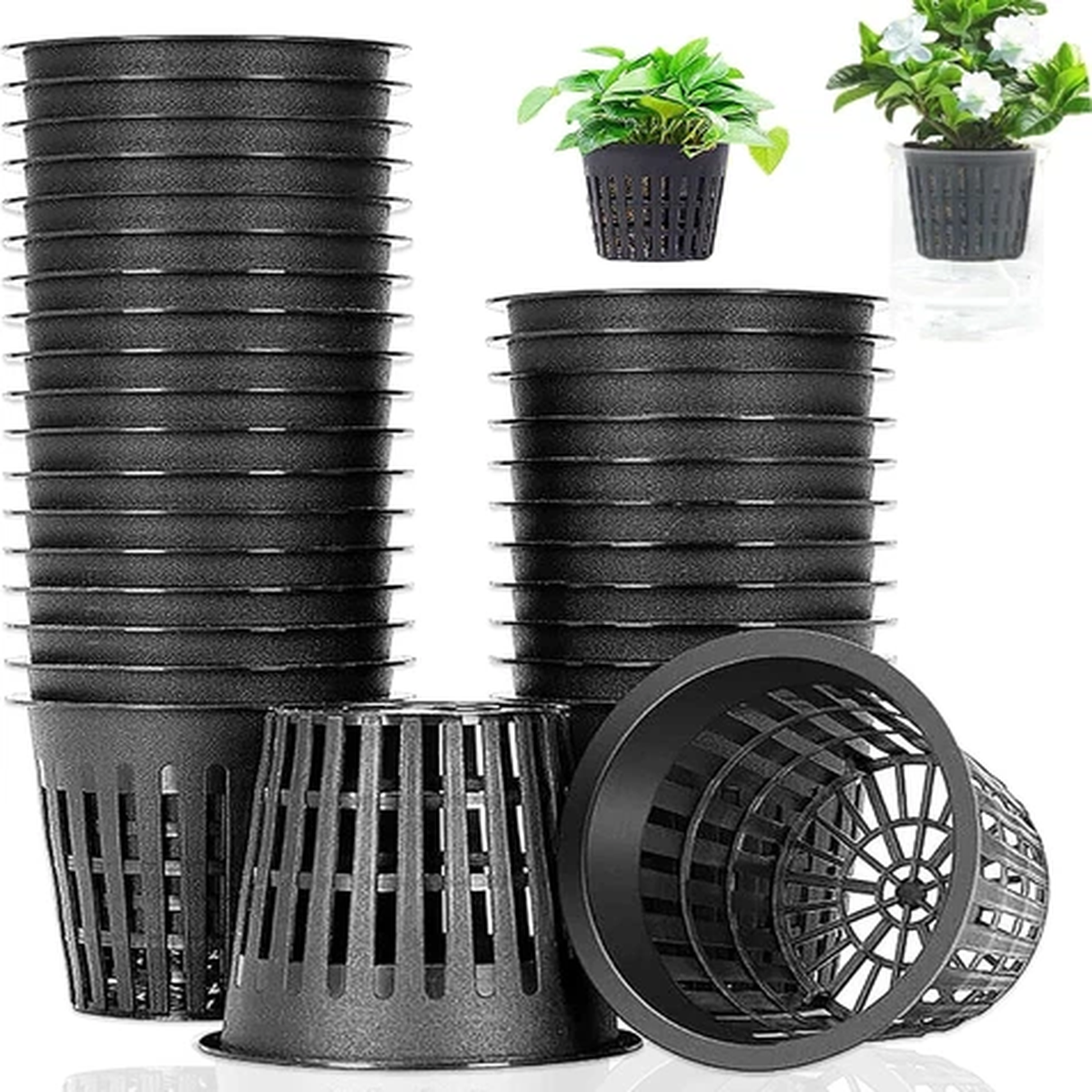 Net Pot, 3 Inch, Black, 50 PCS, Heavy Duty, Slotted Mesh, Hydroponic Cups, Ga...