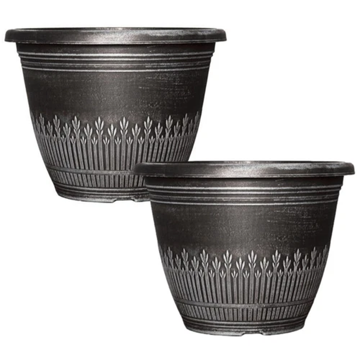 Planters Set of 2 Round 40cm Wheat White Brushed Silver Grey Garden Flower