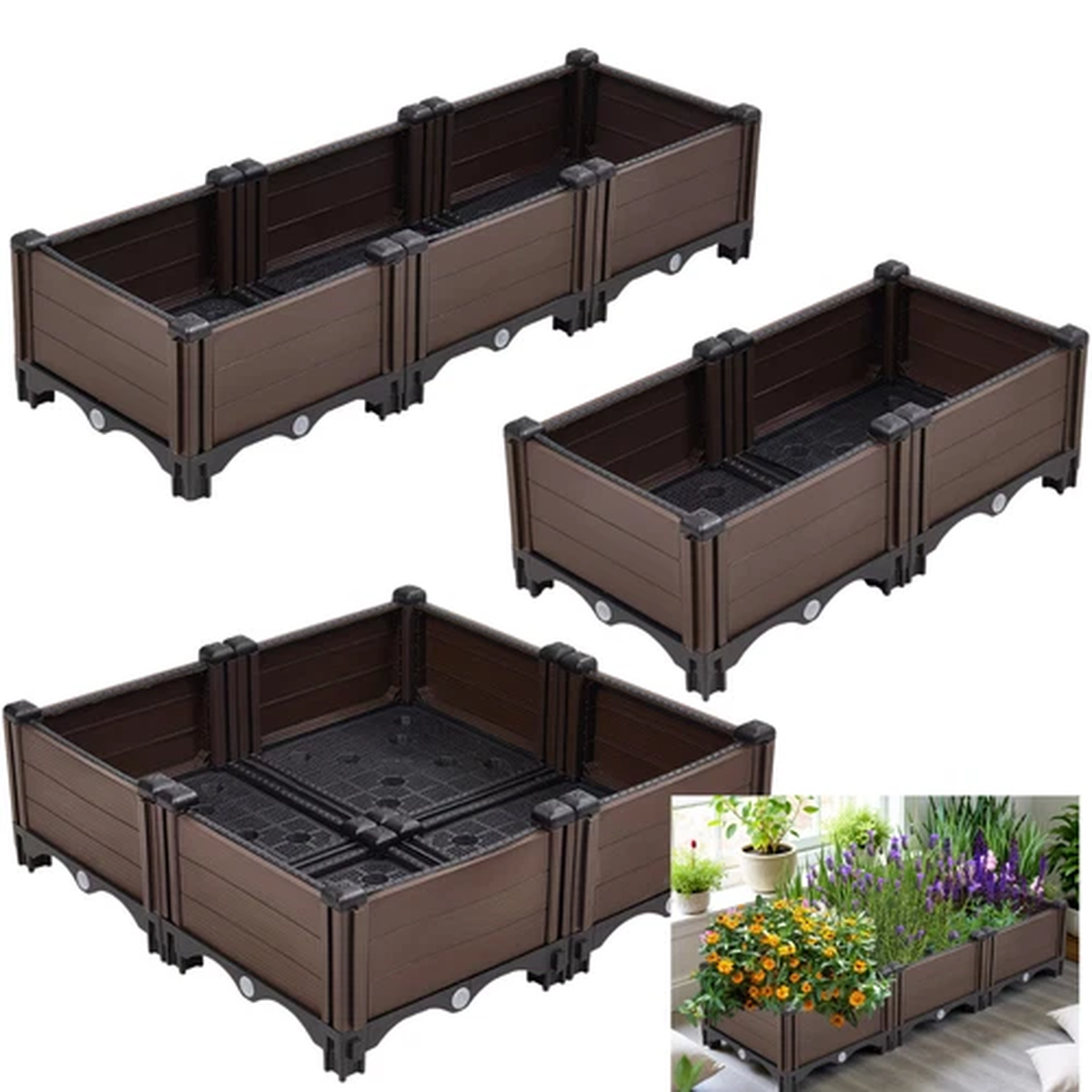 Raised Garden Bed Planter Box Garden Plastic Veg Herb Flower Pot Easy Assemble