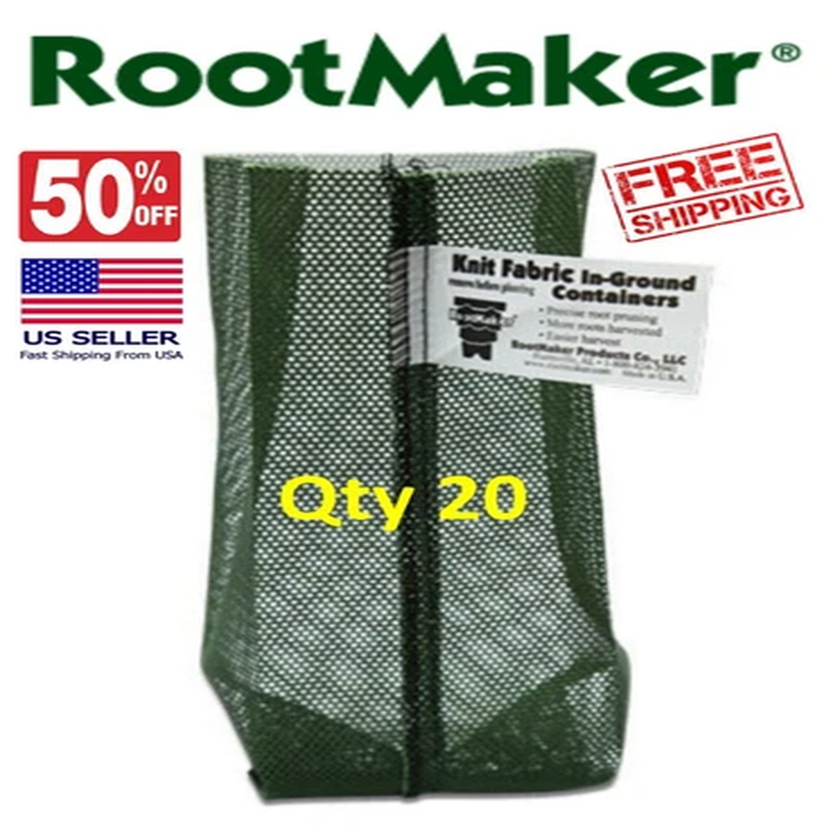 (20)  RootMaker - 3 Qrt -  Knit Fabric 5" x12" Tree Plant Grow Bag Pot Container