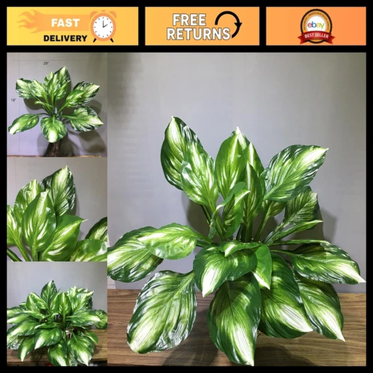 2Pcs 19" Large Faux Hosta Plants - Artificial Perennial Cordyline for Home Garde