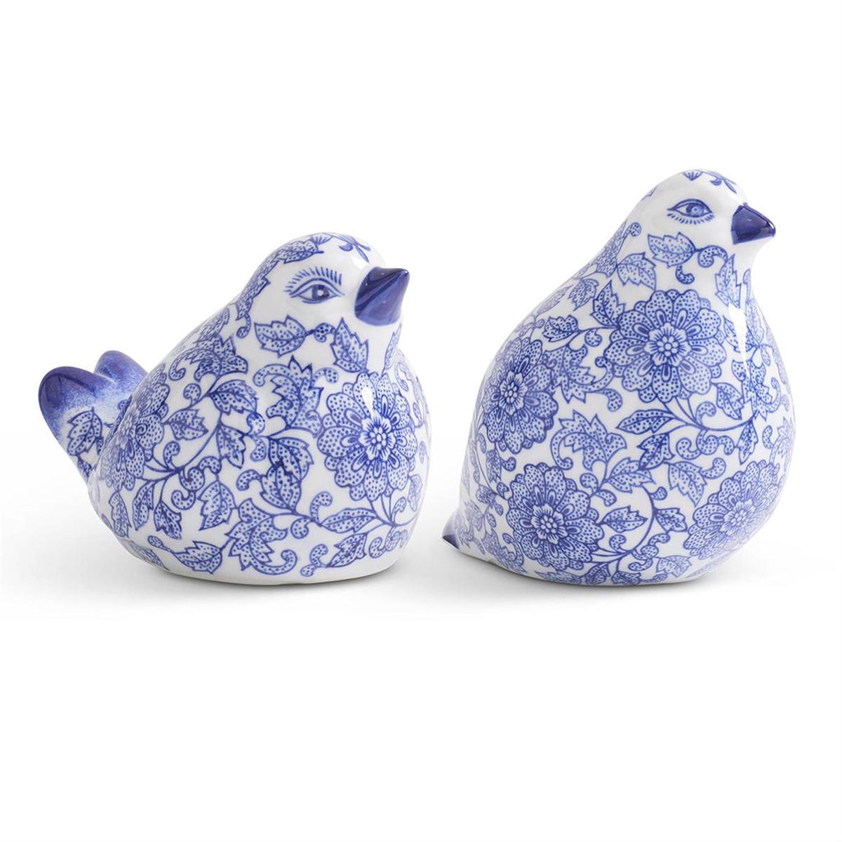 Blue & White Chinoiserie Porcelain Sitting Birds