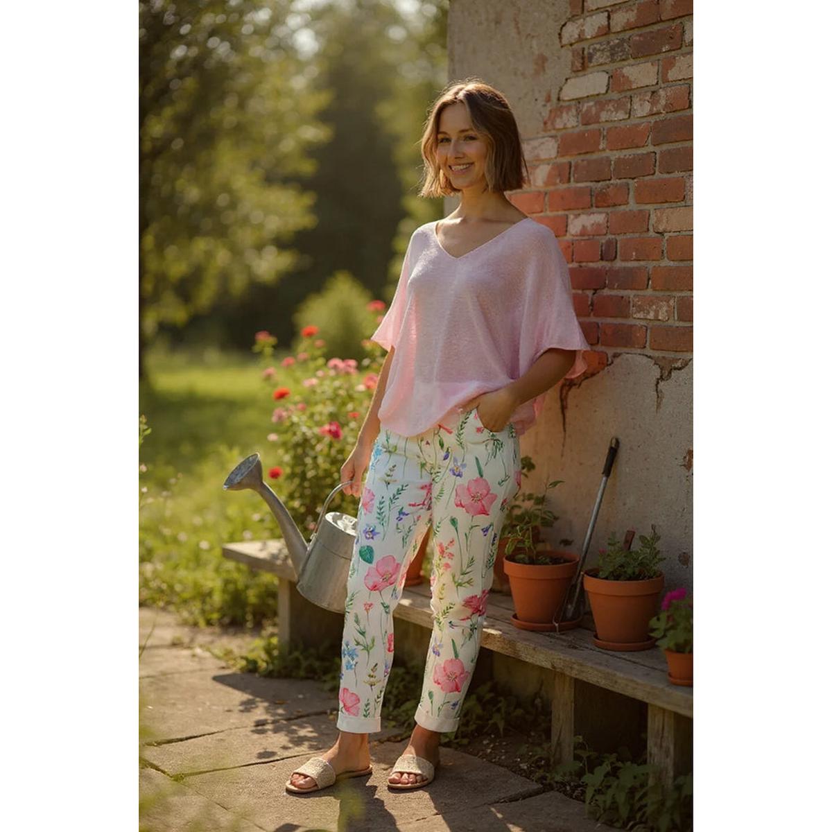 White Floral Print Pant