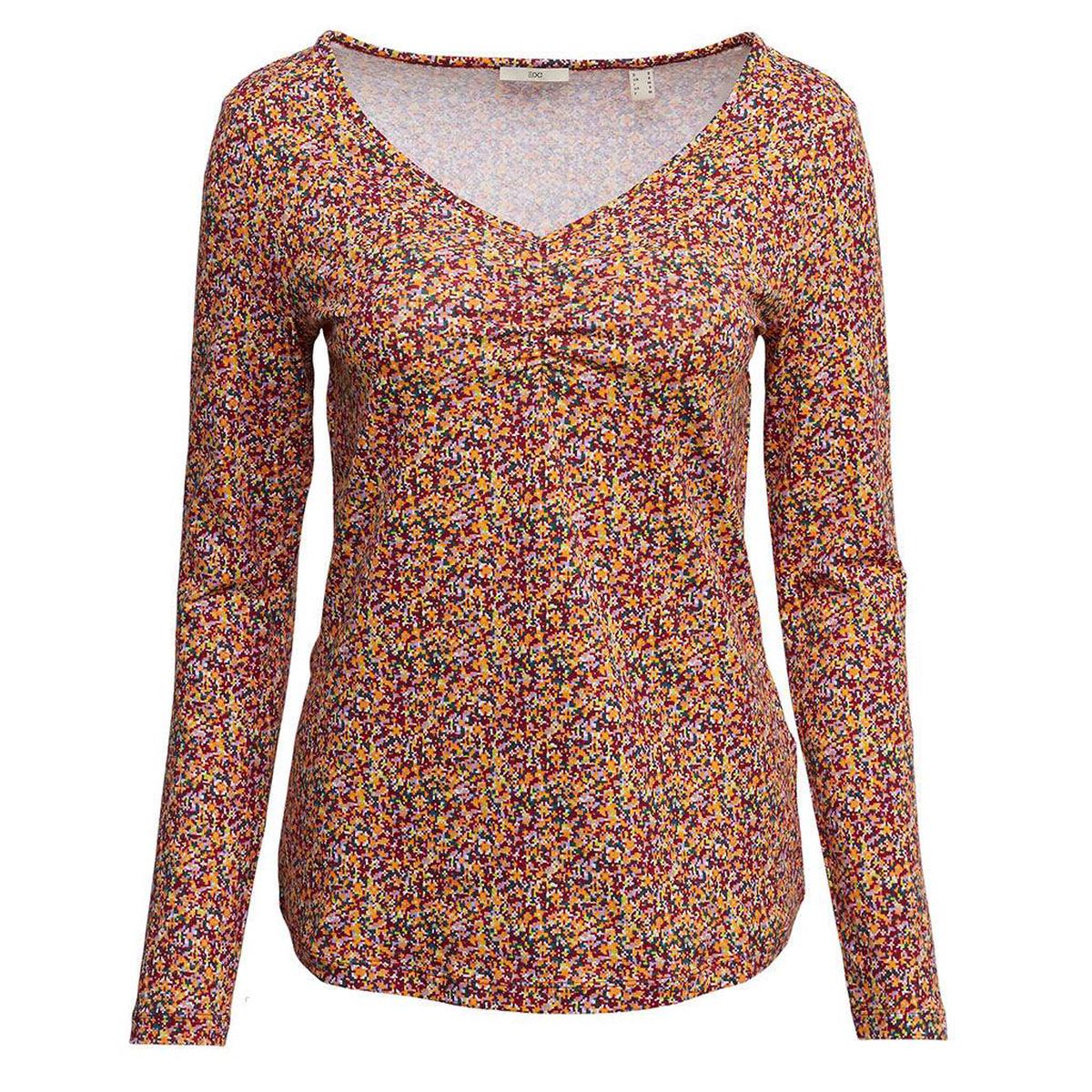 Top Slim Fit V-Neck Long Sleeve Gathered Cherry Red