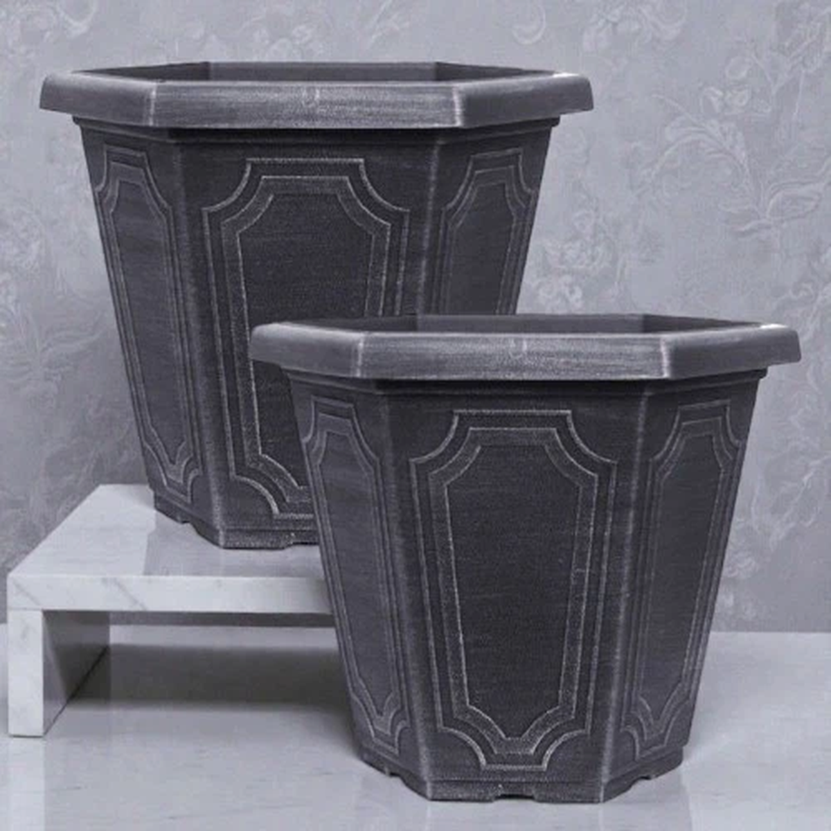 Large Chalk Grey Garden Flower Pot 38cm Hex Patio Planter single & Pack of 2