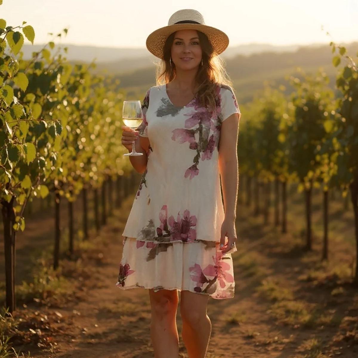 Floral Cap Sleeve Dress Beige