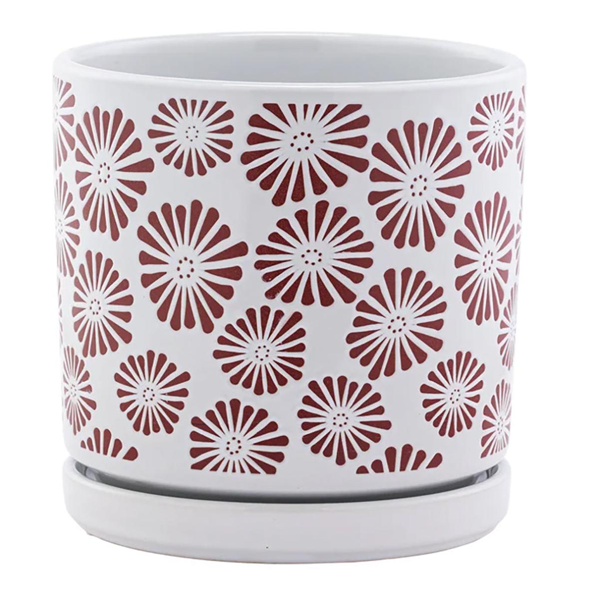 Red Zinnia Planter with Saucer