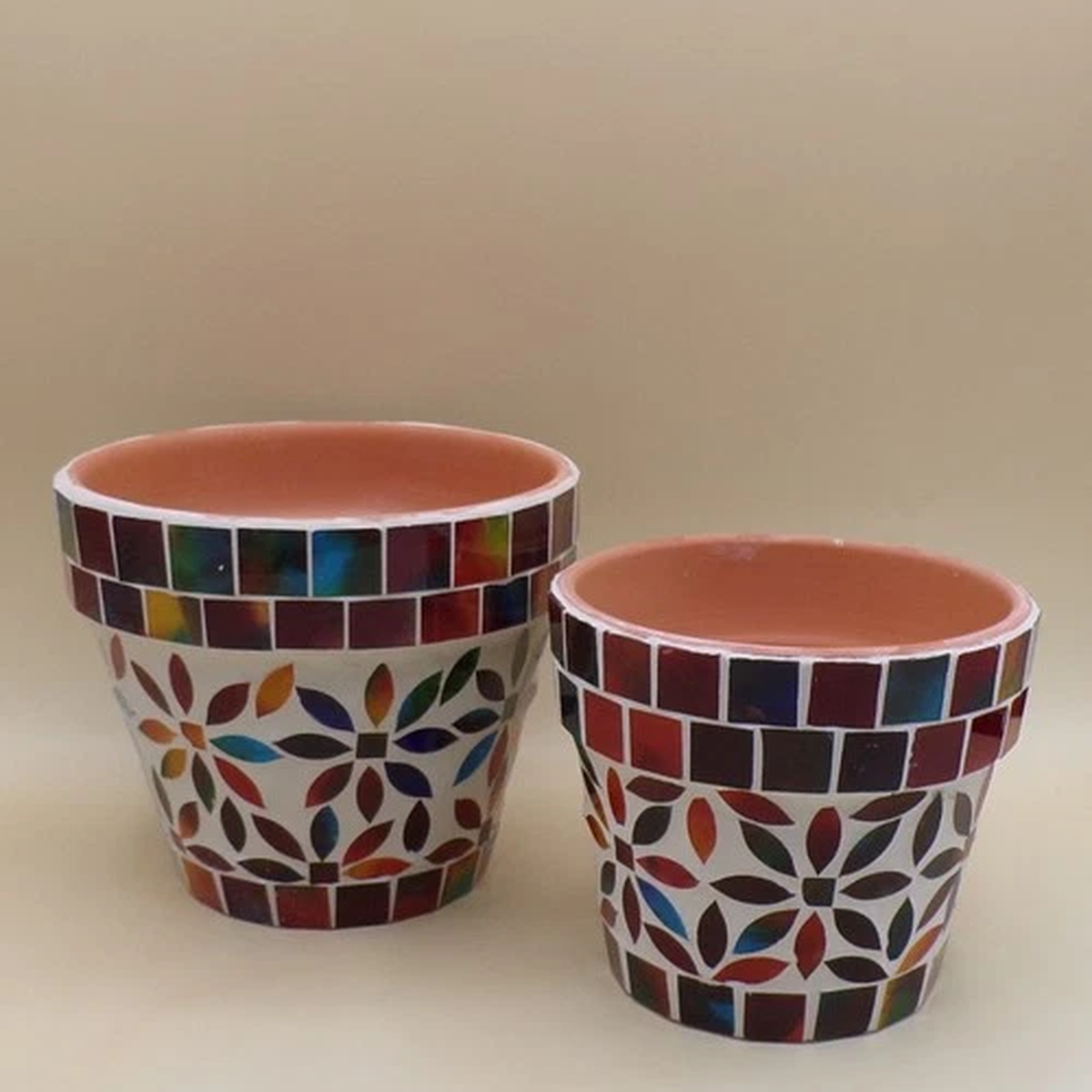 Floral Nesting Mosaic Cachepots 5" Tall & 4" Tall New Evergreen Home & Garden