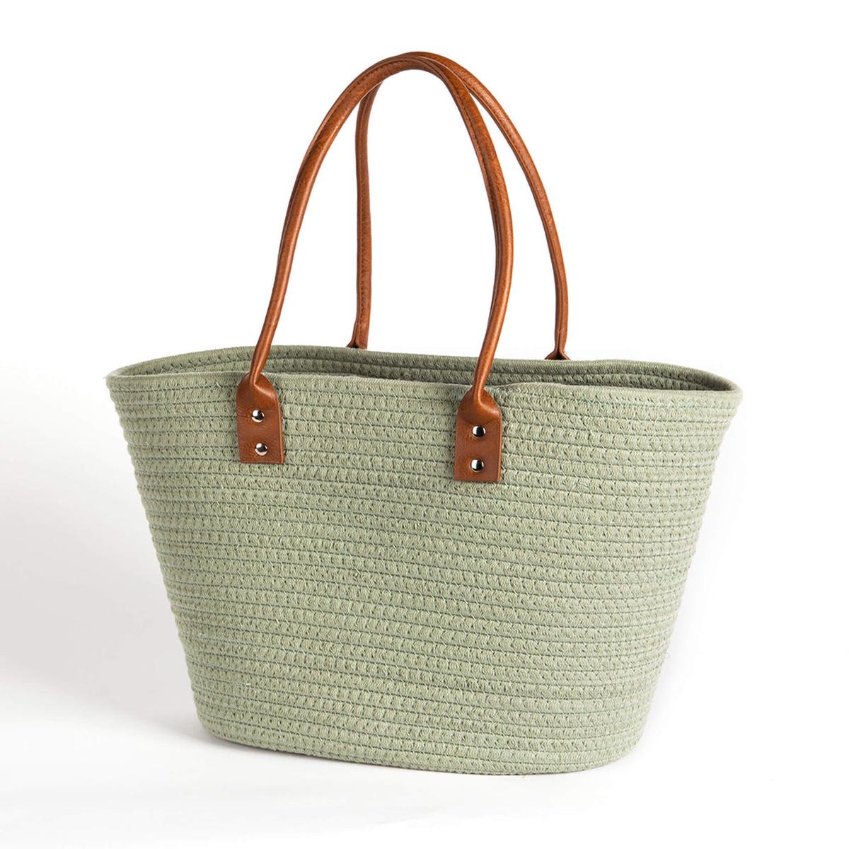 Green Cotton Bag W/Brown Handle