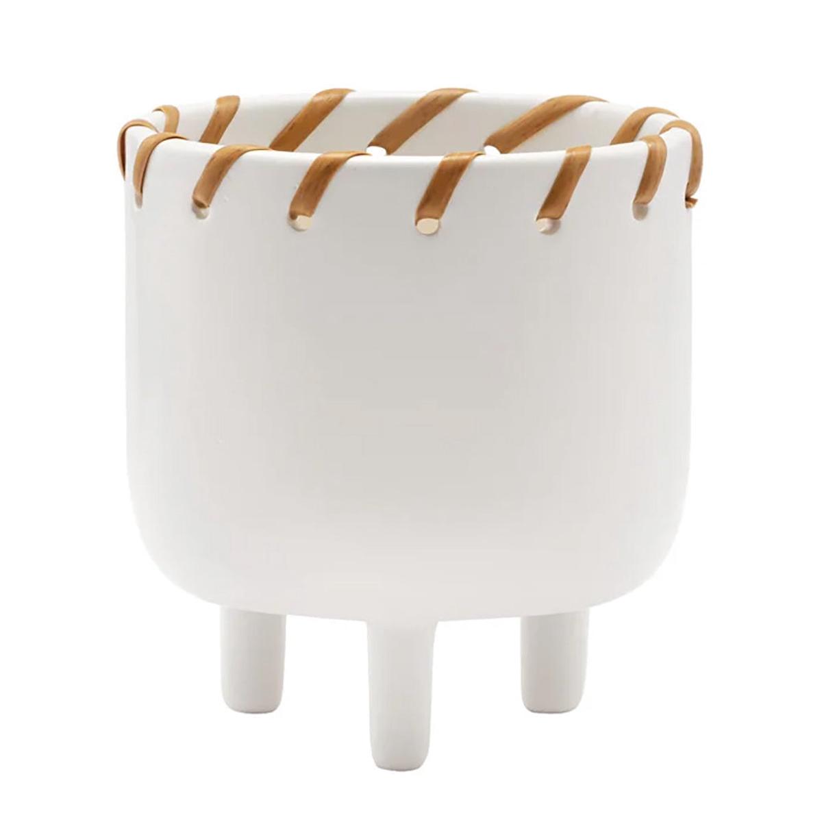 White Planter with Weave