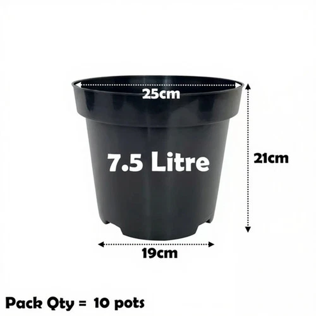 7.5 Litre Black Plant Pots Plastic Round Flower Pot  L LT High Quality Qty = 10