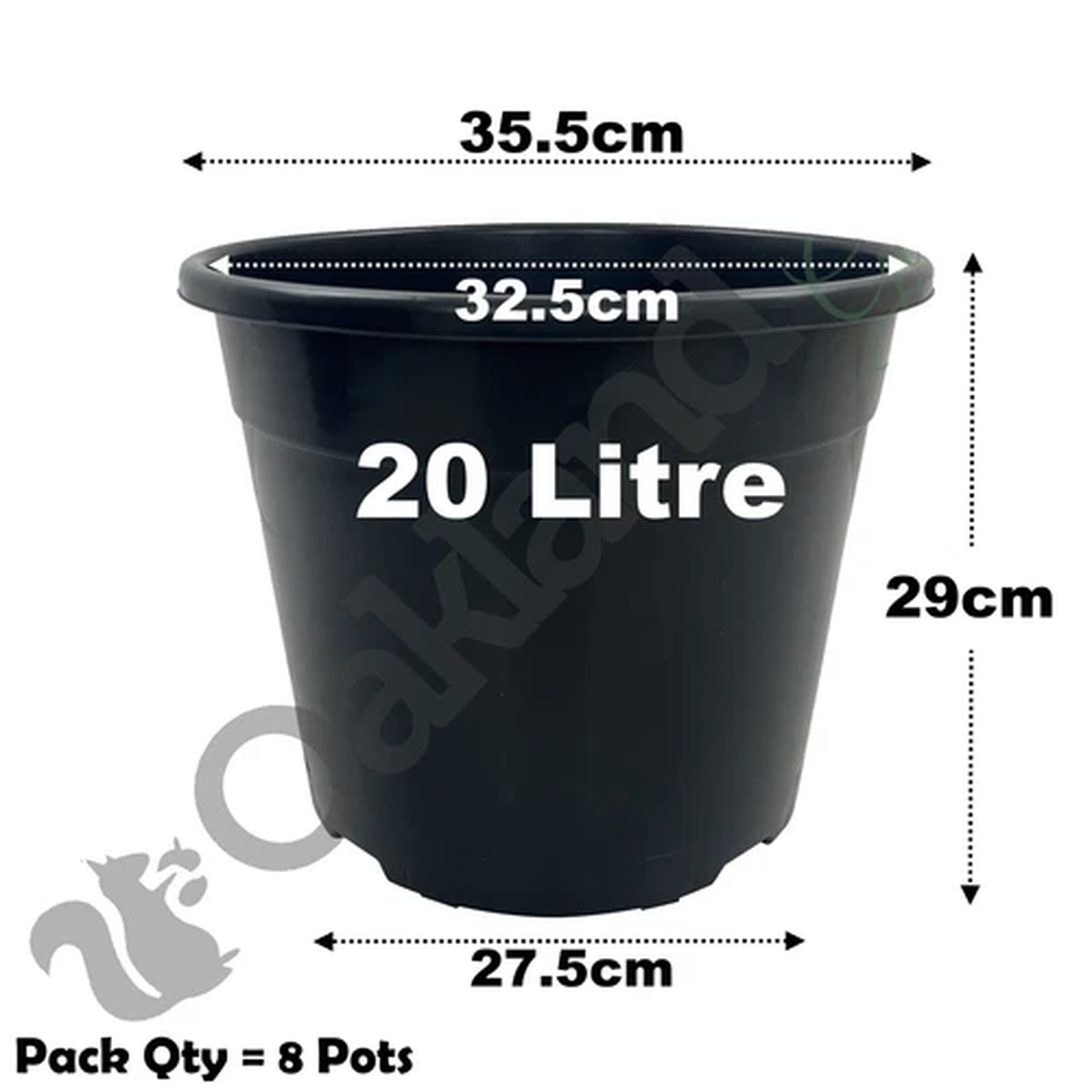 20 Litre Black Plant Pots Plastic Round Flower Pot  L LT High Quality Qty = 8