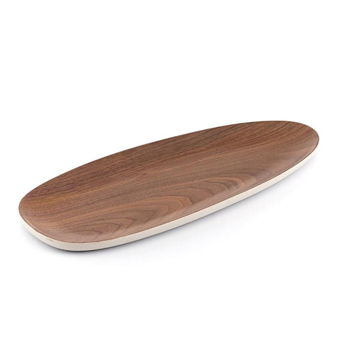 Bamboo Walnut Oval Plate - Basic White 12"