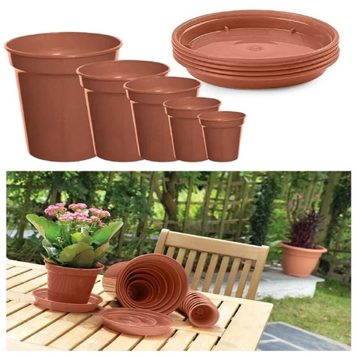 Plastic Plant Pots Or Saucers Tray Home Garden Flowers Planter Pot Terracotta